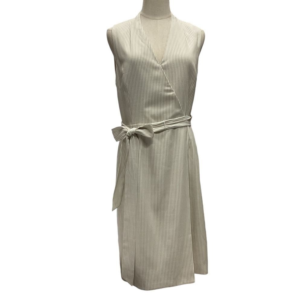 Alex Marie Women's Striped Sleeveless Wrap Dress‎ Tan Tie Waist Size 12